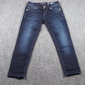 Miss Me Jeans Womens 25 Blue Easy Skinny Sequins Flap Pockets Raw Hem